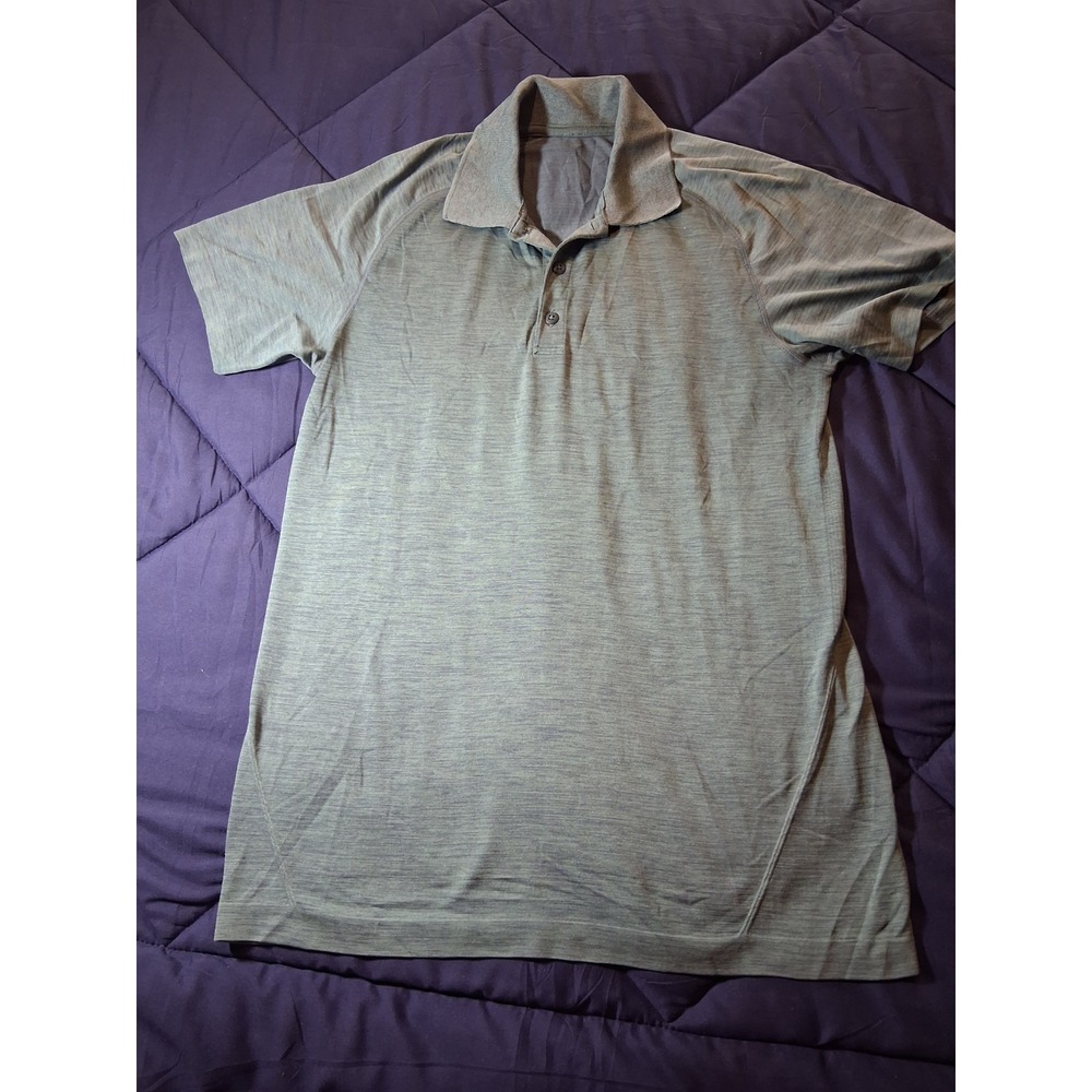 Lululemon Metal Vent Tech‎ Polo Mens Short Sleeve Heathered Sage Green Grey